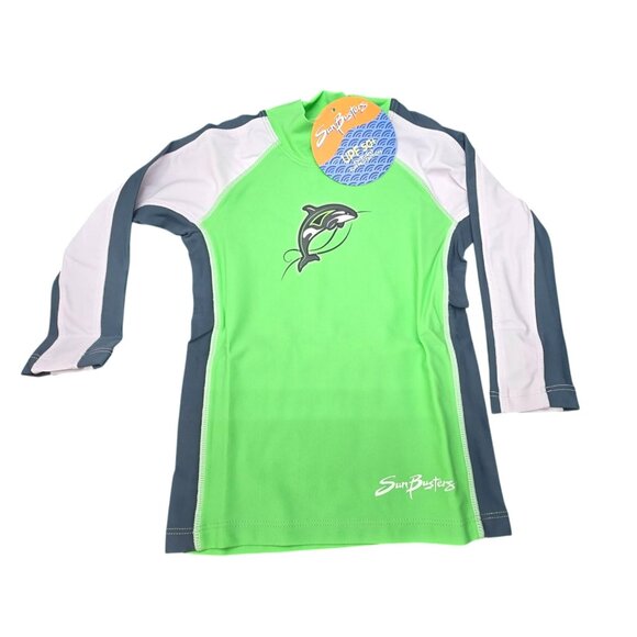SunBusters Baby Rash Guard Swim Shirt UPF 50 Green 6/12 Months Protection JJ4121 - Picture 1 of 6